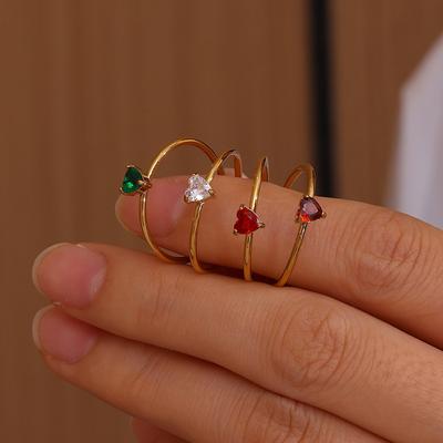 Цветные Кольца-Кольца с Открытым Сердцем из Кубического Циркония для Женщин Изящное Кольцо-Принцесса из Нержавеющей Стали Ювелирные Изделия Свадебный Подарок Рождество