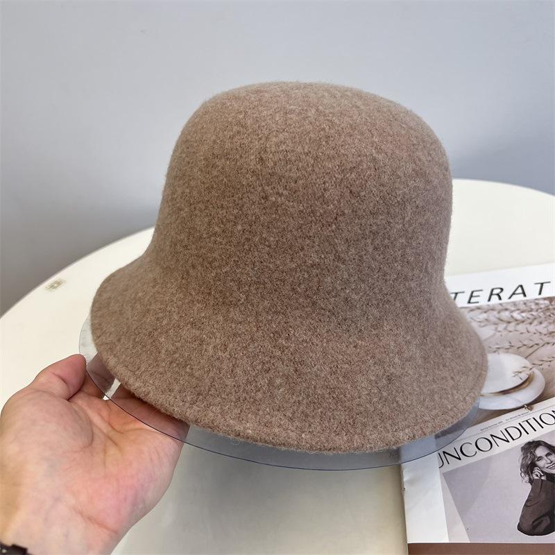 Fashion Wool Knitted Short Brim Dome Bucket Hat Women's Autumn and Winter Versatile Leisure Basin Hat Foldable