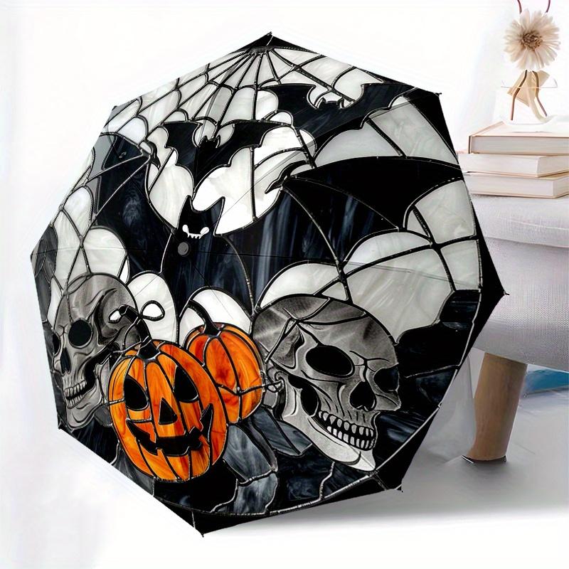 Halloween Stained Glass Window Decoration with Bats, Skulls, and Pumpkins Umbrella, Christmas Gift Y114