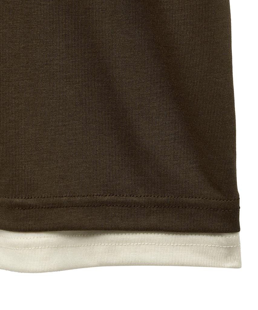 NOIRER Многослойная футболка-henley с коротким рукавом (Хаки Айвори)