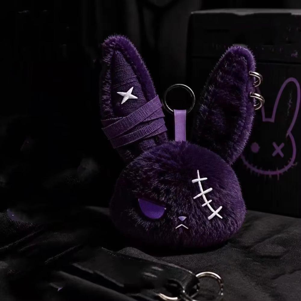 Plush Dark Bunny Plush Doll Embroidered Rabbit Bag Charm Cute Bunny Plush Keychain  Daily Carry