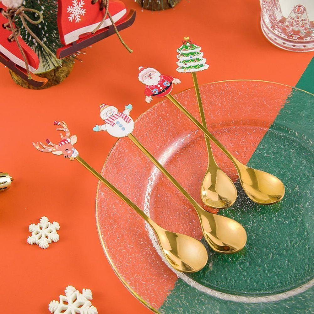 Plated Design Christmas Stirring Spoon 4PCS Set Holiday Tableware Set New Year Party