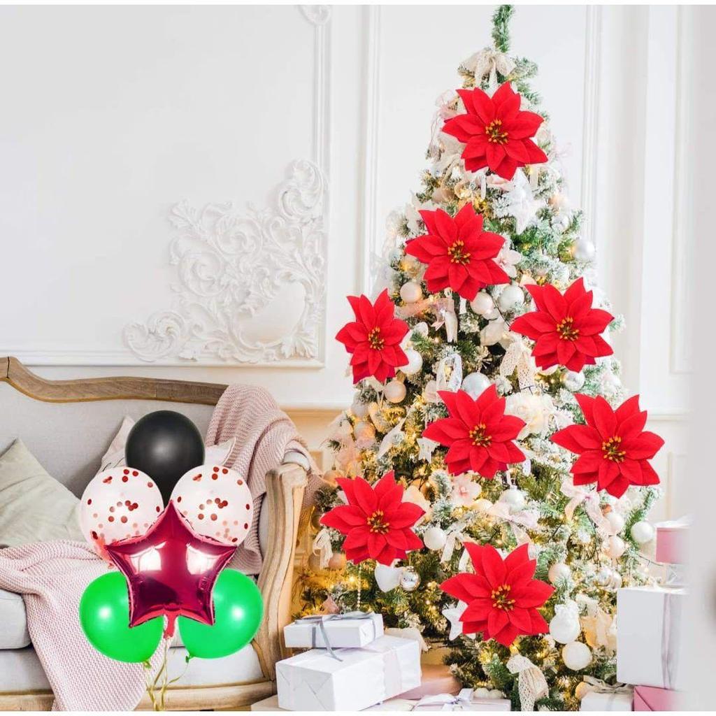 (Red (Pack of 36)) Christmas Poinsettias Red/Gold Velvet Decorative Artificial Flowers Christmas Flowers of Velvet Christmas Decorations Items