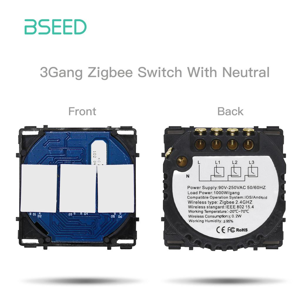 BSEED Zigbee Умные сенсорные выключатели 1/2/3 модуля Обычные французские настенные розетки Тип-C USB Функциональные модули Стеклянные панели DIY Комбинация