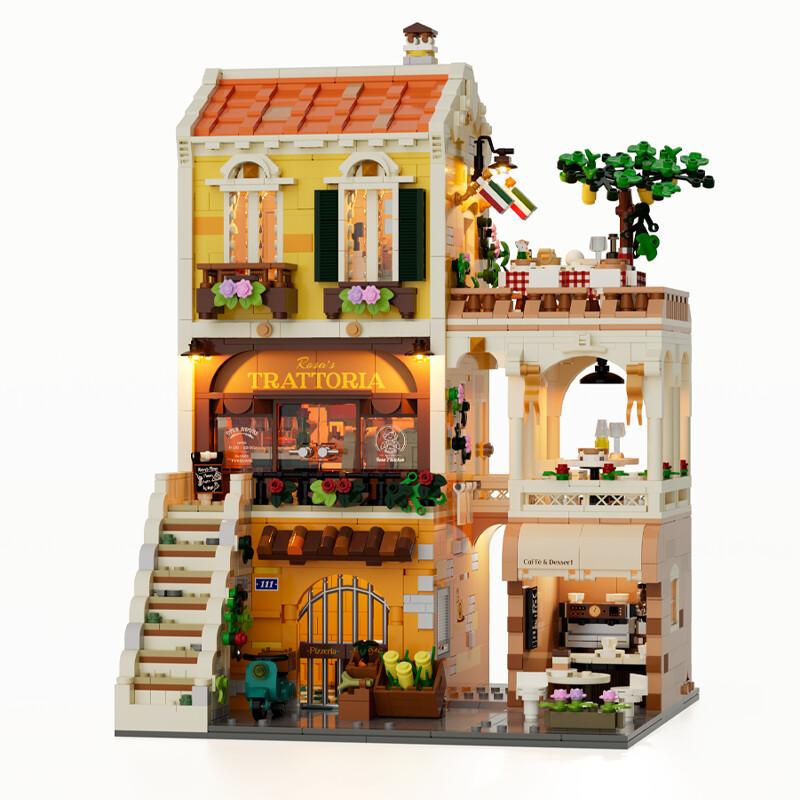 Small Town Series Italian Family Restaurant Building Block House City Street View Assembly Model Toys Full Print Decoration Gift