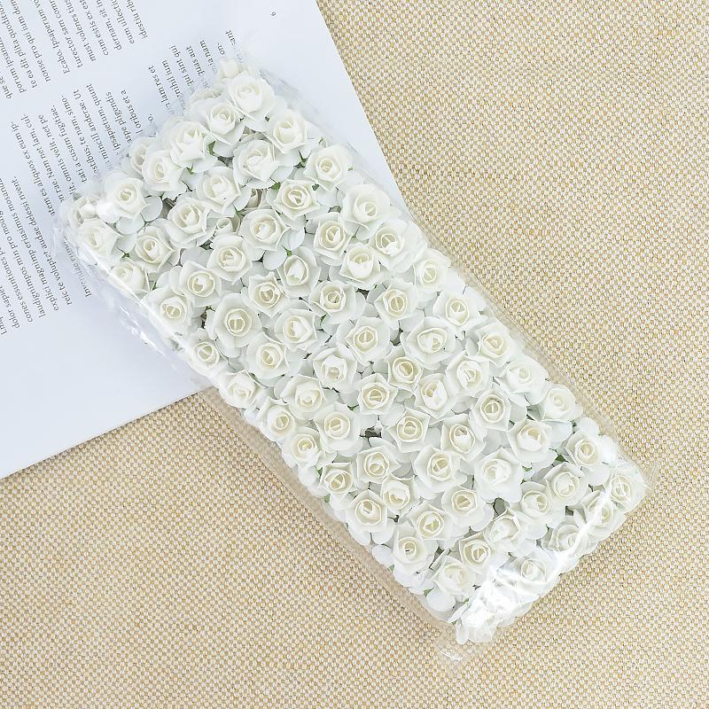 144/288pcs 2cm Mini Paper Rose Artificial Flowers Bouquet For Wedding Home Decoration DIY Scrapbooking Crafts Fake Plants Wreath