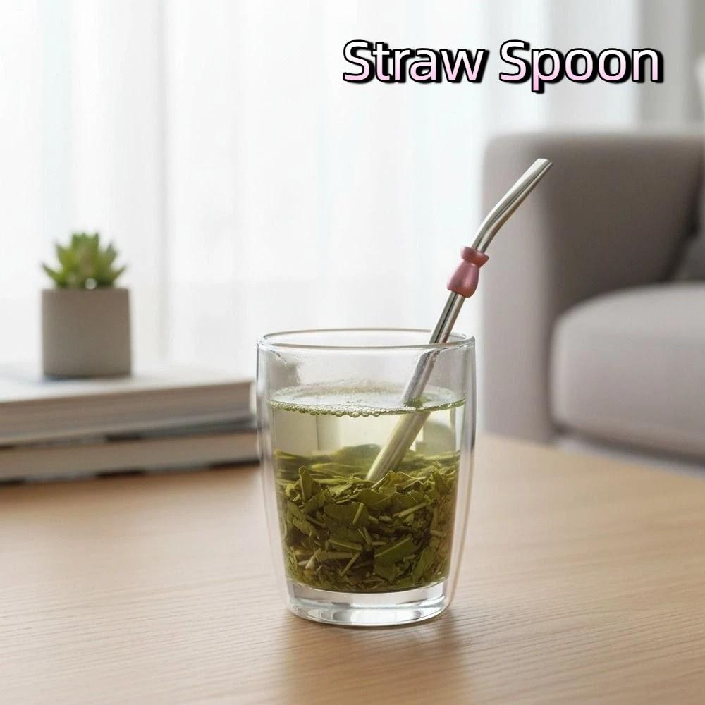 2 Piece Anti-skid Design Straw Spoon Reusable Drinking Stirring Straw Filter Straw Travel