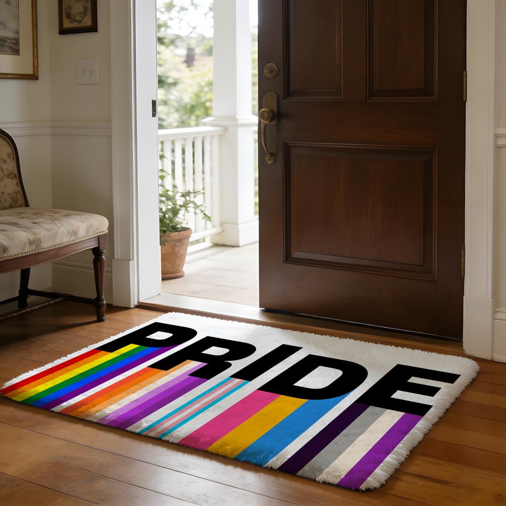 Rainbow Stripes Floor Mat Soft Flannel Absorbent Mat Non-Slip Rug Home Bedroom Bathroom