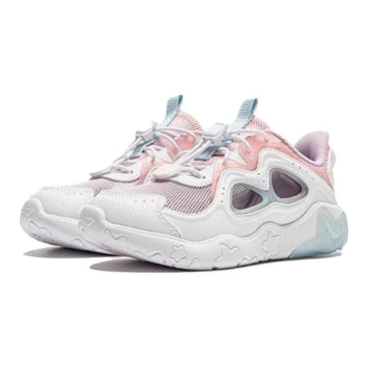 Li Ning Kids универсальные нескользящие амортизирующие износостойкие повседневные туфли с низким верхом детская повседневная обувь белый фиолетовый розовый YKAU018-4