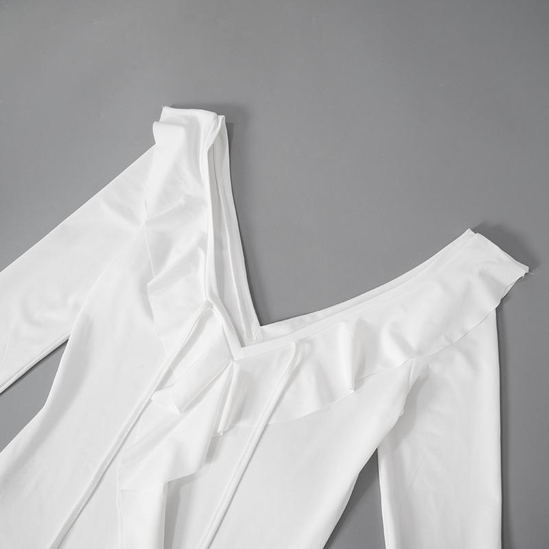 Женское платье с длинным рукавом и оборками, летнее облегающее мини-платье с высокой талией и V-образным вырезом, модное белое платье с открытой спиной и шнуровкой, одежда для отпуска