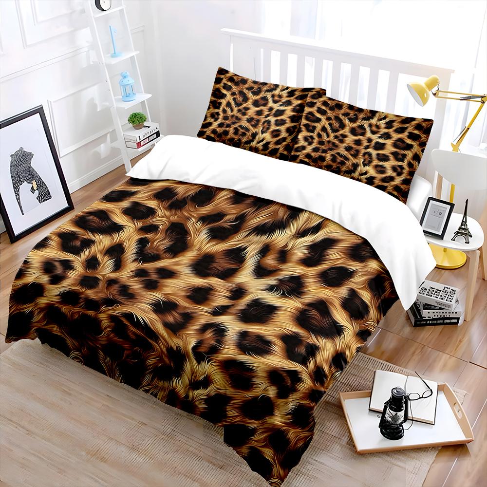 Leopard fur texture background Bedding Set for Kids Luxury Gift 3pcs Digital Print Comforter Set Soft Comfortable Breathable
