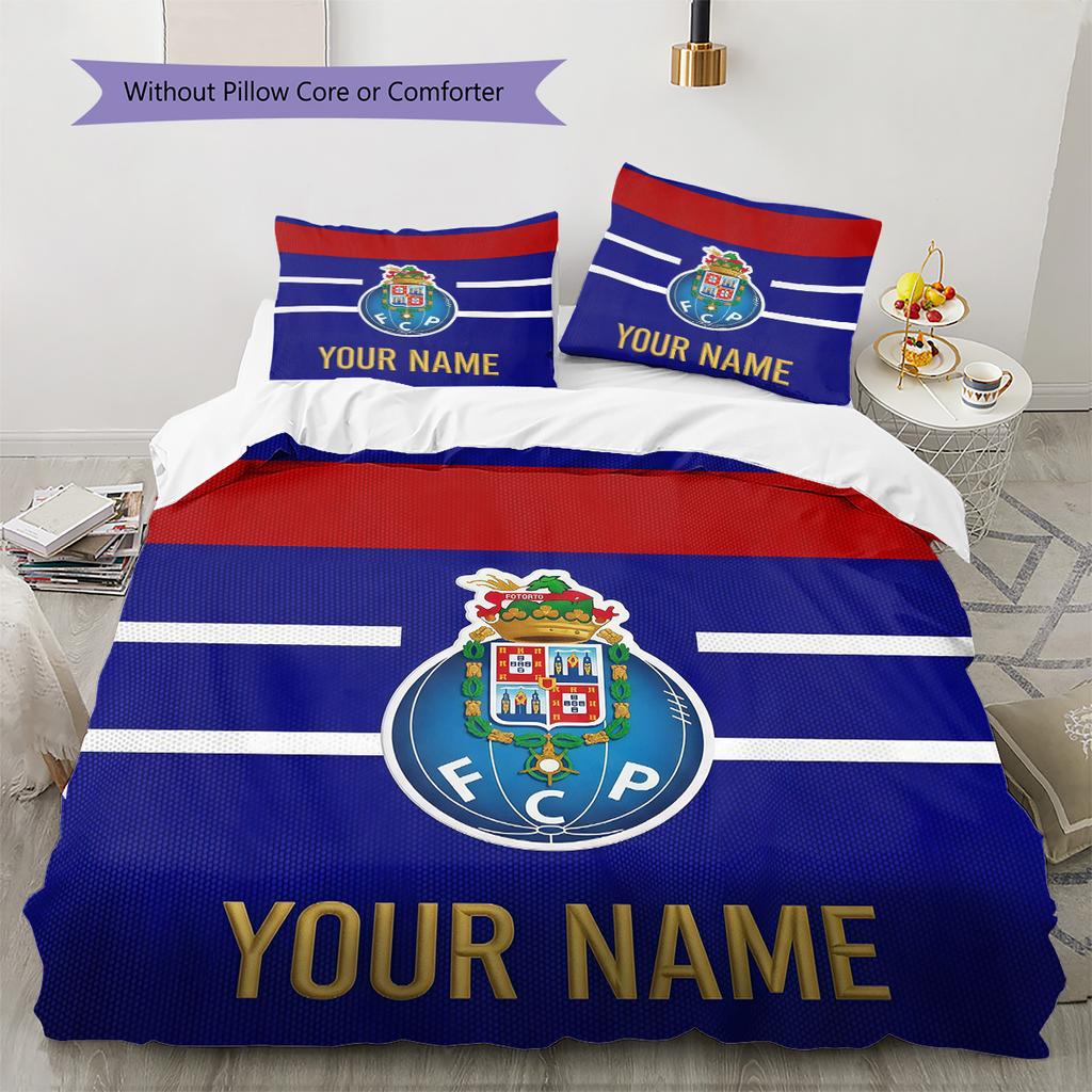 Custom Name Futebol Clube do Porto2 Pattern Bedding Quilt Set Home Decoration Gift (1 * duvet cover + 2 * pillowcase without core)