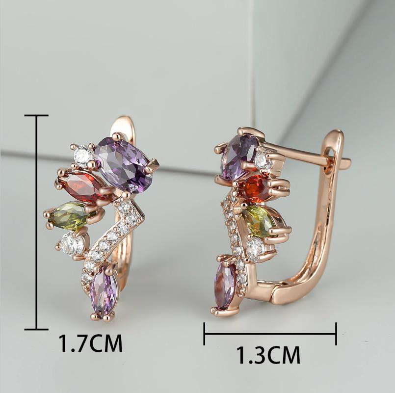 1 Pair Rose Gold Color Multicolor Birthstone Dangle Earrings Marquise Cut Red Purple Olive Green Stone Ear Drop Flower Leaf Earrings Delicate Jewelry