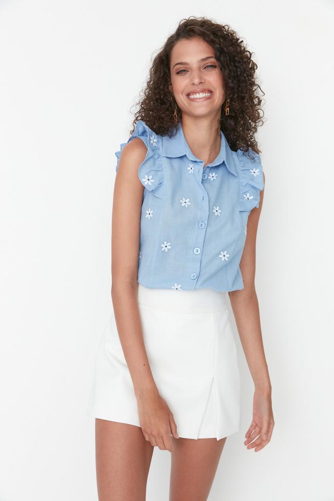 Women's Fashion Shirt Shirt Collar Sleeveless Red Pleated Fitted Waist-Fitting Woven Shirt