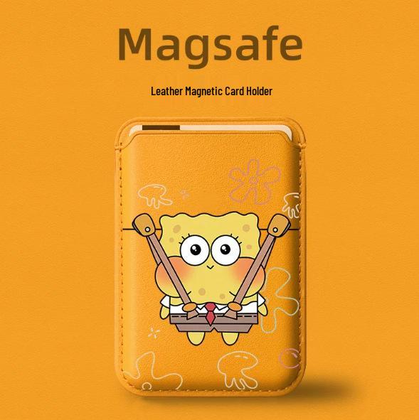 Кожаный чехол-держатель для карт MAGsafe Губка Боб для телефонов Apple