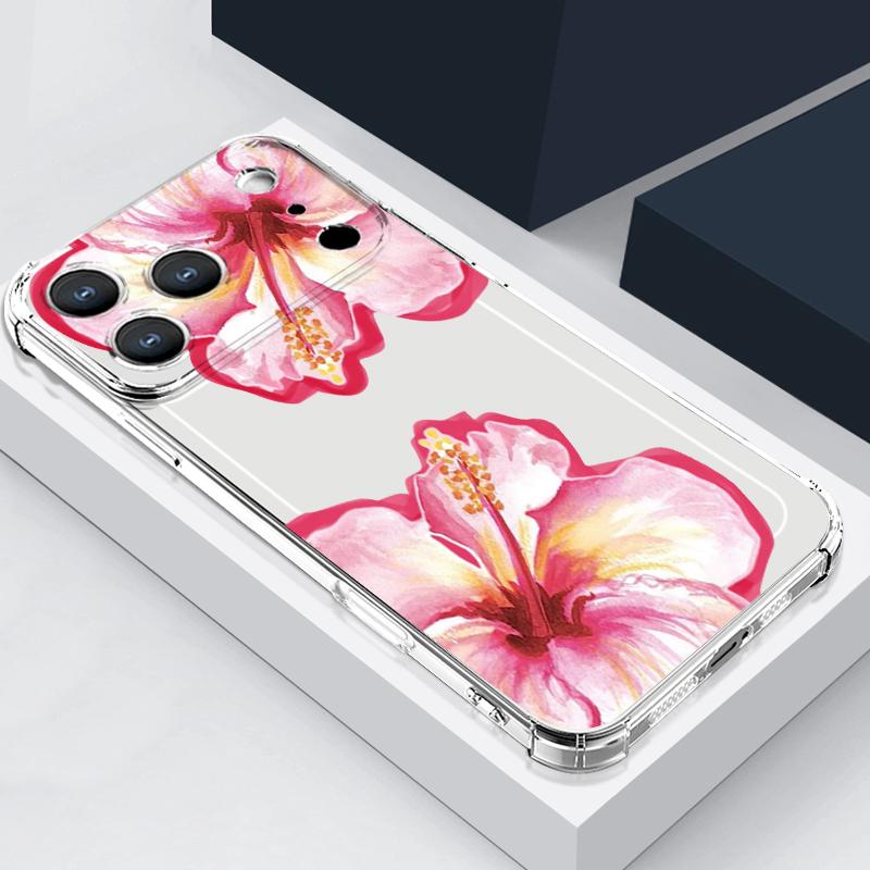 Чехол с цветочным узором из пионов для iPhone 17 Pro Max Coque iPhone 16 15 14 13 Pro Max 11 Ударопрочный прозрачный мягкий силиконовый чехол