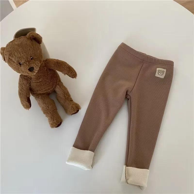 Winter Kids Clothes Thicken Girls Leggings Solid Fur Boys Tights Children Pants