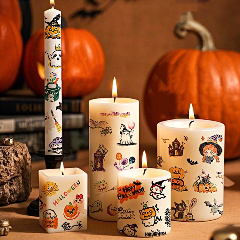 Halloween Candle Tattoo Stickers Halloween Party Candle Surface Decoration Cartoon Stickers DIY Cute 1PC