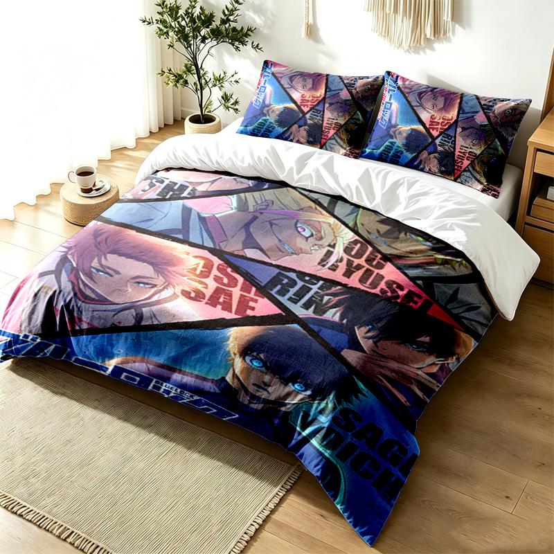 Blue Lock 3pc Duvet Cover Set Simple Modern Bedding Set Wrinkle Resistant Soft Fabric All Season Use a perfect gift
