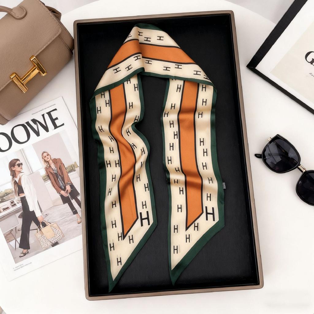 Spring and Autumn Thin and narrow long silk scarves Women's Korean version Summer decoration with shirts, suits, scarves, headbands, streamers, tied b