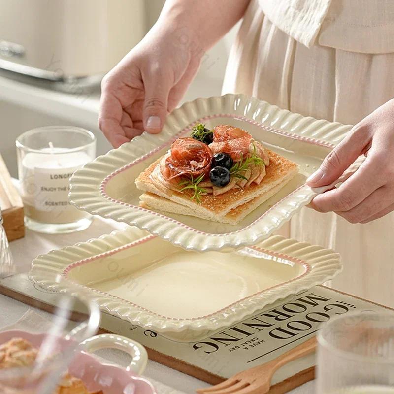 Круглая керамическая тарелка во французском стиле, легкая, роскошная, для ресторана, паста, обеденные тарелки, десертная тарелка для послеобеденного чая, изысканная столовая посуда