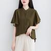Literary Summer Loose Stand Collar Solid Color Short Sleeve Shirt Women's Fashion Flying Sleeve Blouse Top