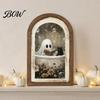 Ghost Themed Room Decor Arch Wooden Sign, Cute Halloween Table Rustic Farmhouse Spooky Home Accents Shelf Decor, Decorative Wall Art for Mantel Living