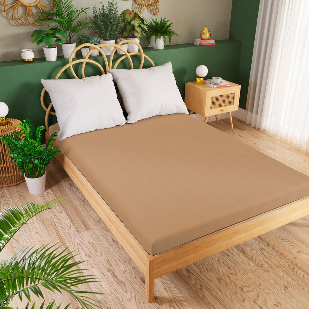 DREAMY PREMIUM Brown Jersey Fitted Sheet 140x200cm