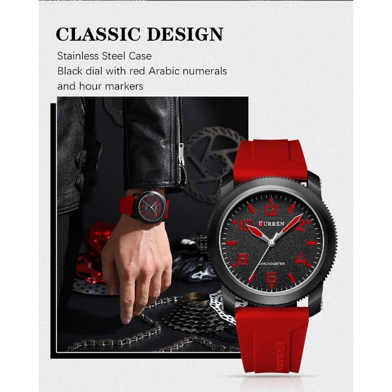 CURREN Новые лучшие мужские часы, простые мужские спортивные часы с водонепроницаемой лентой, часы с большим циферблатом, большой циферблат