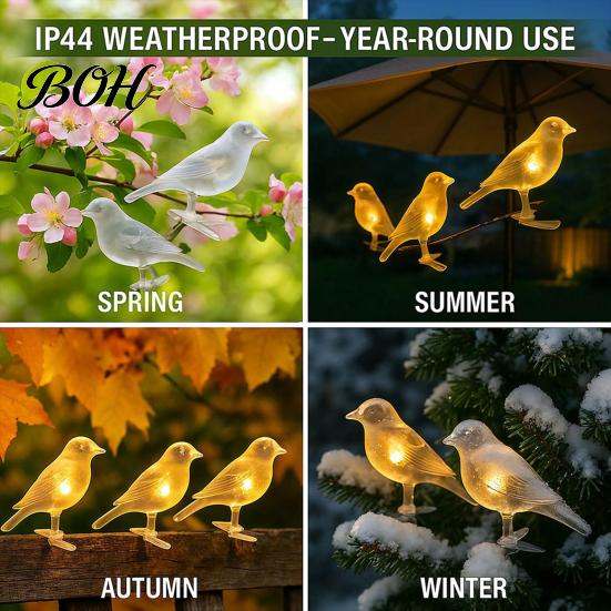 Weatherproof Solar Light Chain Bird String Lights, Outdoor Waterproof Garden Light, Warm Lights Glow LED for Patio Balcony Lawn Decor Celebration