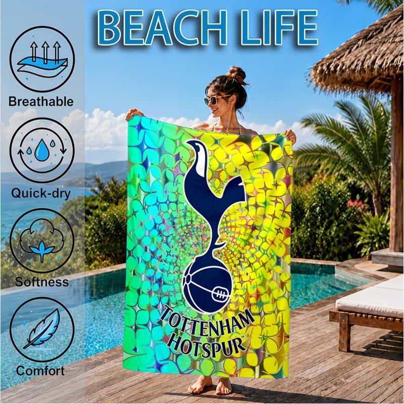 Tottenham Crest Design Printed Microfiber Beach Towel, Soft And Absorbent, Quick-Dry, Ideal for Summer Travel, Beach Essential, Swimming Pool