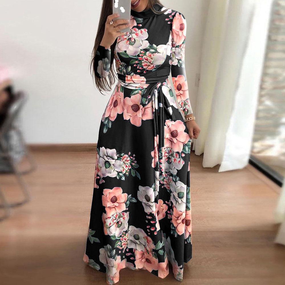 Autumn New Flower Print Short Sleeve Swing Dress Women's