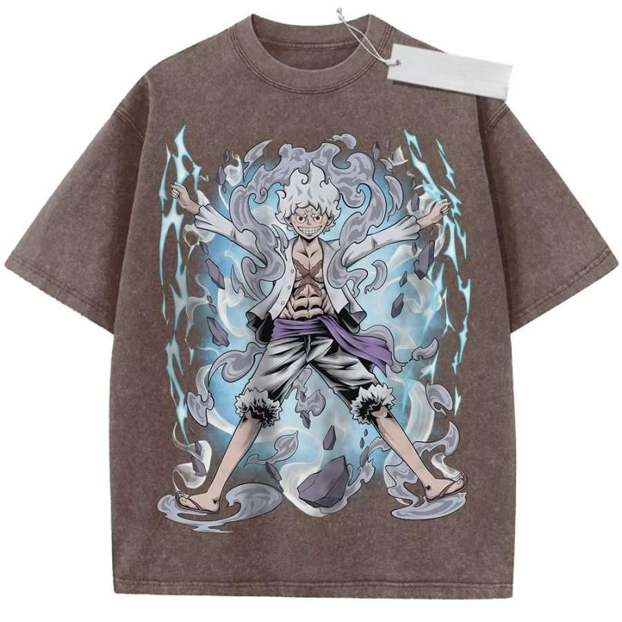 Unisex Washed Purple Vintage T Shirt One Piece Luffy Sun God High Quality Fabric for Home Leisure Travel Shopping