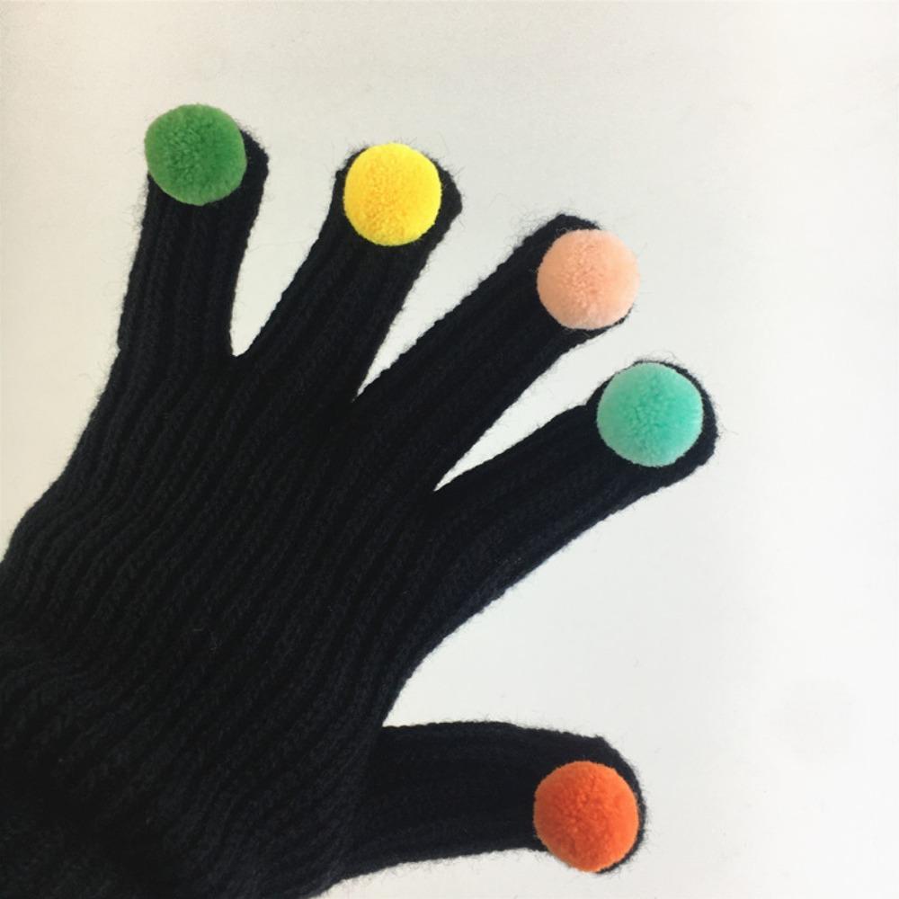 Korean Style Full Finger Mittens Colorful Hairball Cycling Driving Gloves Knitting Gloves Outdooor