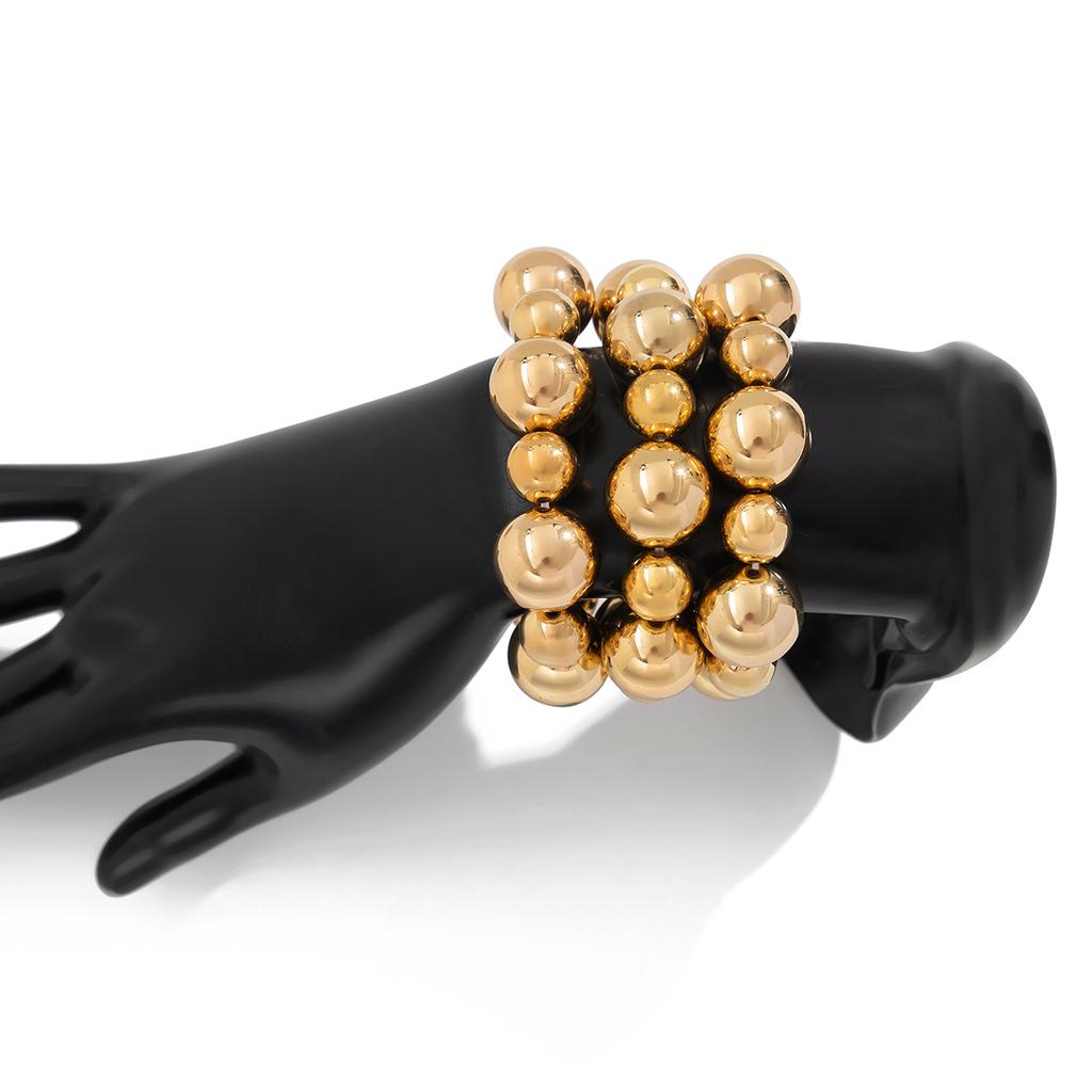 3PCS Punk Stretch Beads Bracelets Gold Sliver Color Stacked Ball Beaded Bracelet For Women Men Imitation Pearl Jewelry