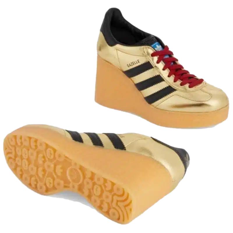 adidas Оригинальные Gazelle Кожа Мода Шнуровка Клиновидная Платформа Женская Обувь Золото 725628 AAA2M 8043