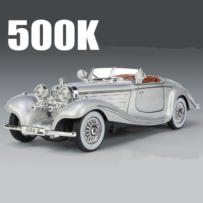 1:24 1936 Бенц 500К Литой Модель Автомобиля Металлическая Литая Игрушка Классический Транспорт Модель Автомобиля Симуляция Звука и Света Коллекция Подарок для Детей