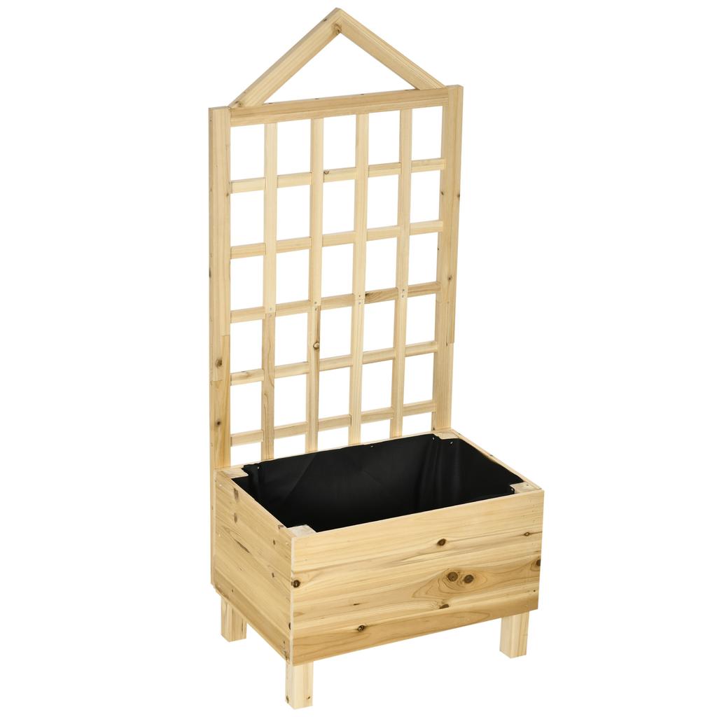 Garden Planters With Trellis For Vine Climbing Distressed Wooden Raised Beds 90x43x150cm Natural Tone