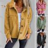 Winter Women Jacket with Double Pockets Thick Fleece Button Closure Cardigan Long Sleeves Warm Windproof Heat Retention Outdoor Coat