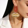 1 пара висячих серег Красное кольцо с бусинами из искусственного хрусталя Трехмерная металлическая форма губ Серьги с английским замком Ювелирный подарок