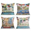 4 Pcs Colorful Town Single-Sided Printed Pillowcase Cushion Cover,Suitable For Living Room,Bedroom,Car Decoration