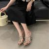 High-heeled Slippers Women's Summer New Stiletto Fashion One-word Slippers with Rhinestones