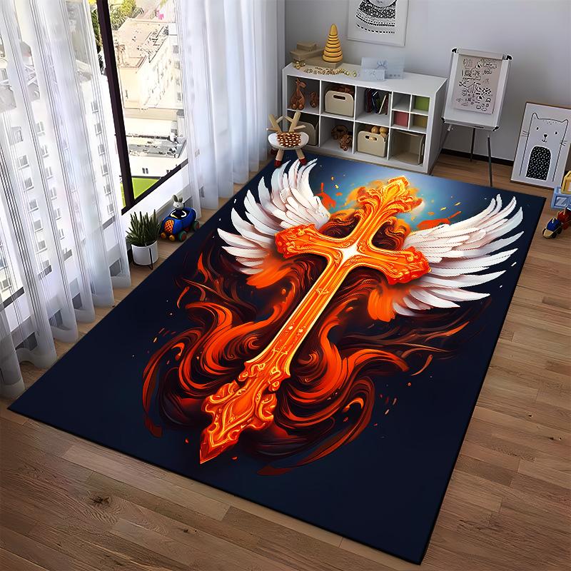 Castle, wizard, warrior pattern printed flannel non-slip rug, suitable for rooms, living room, home decor