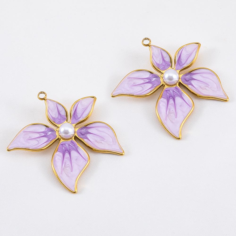 2pcs Stainless Steel Enamel Retro Irregular Petal Flower Earring Charm Gold Plated Pendant Base for DIY Necklace Jewelry Making