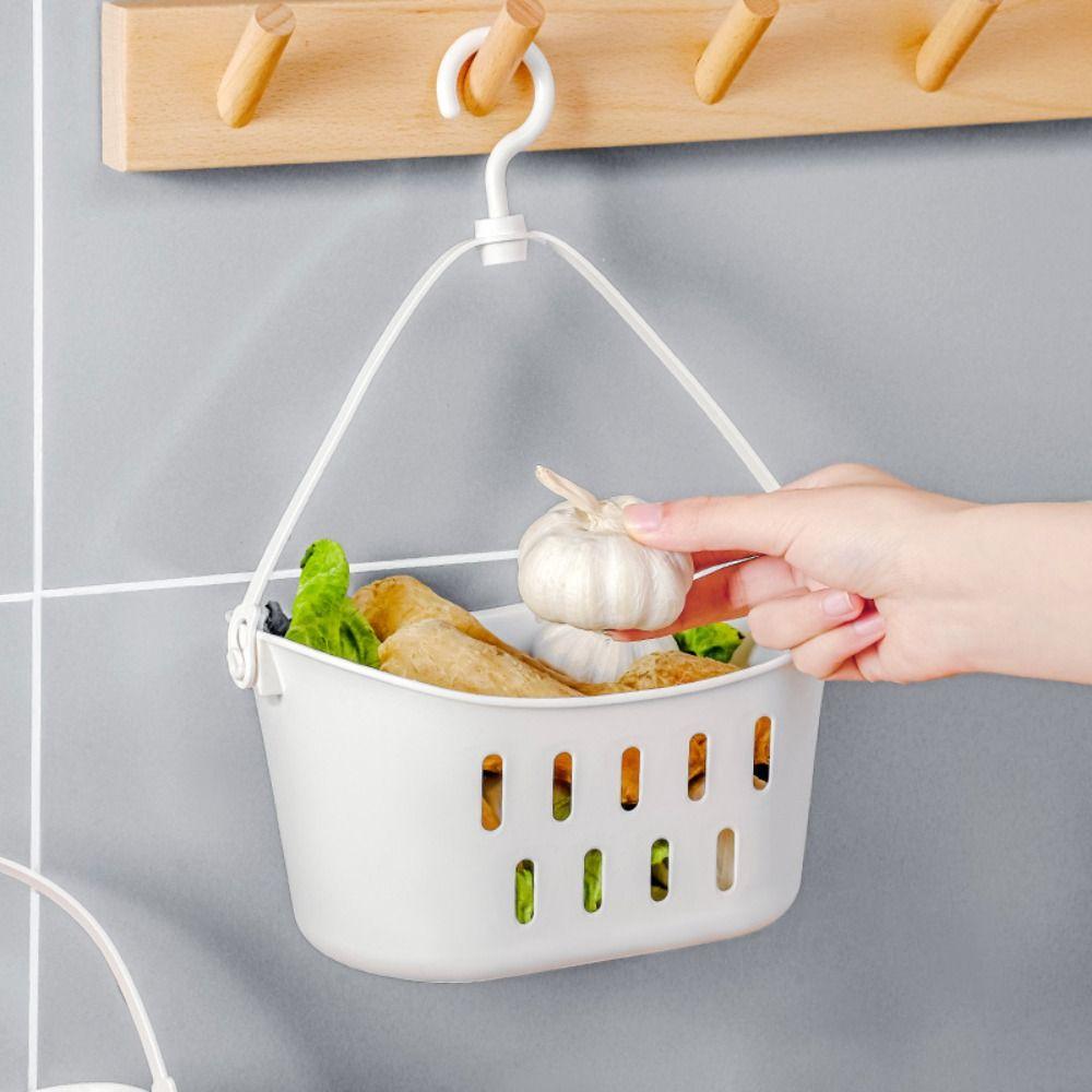 White Hanging Drain Basket Hangable Sundries Hanging Basket Shower Storage Basket Bathroom