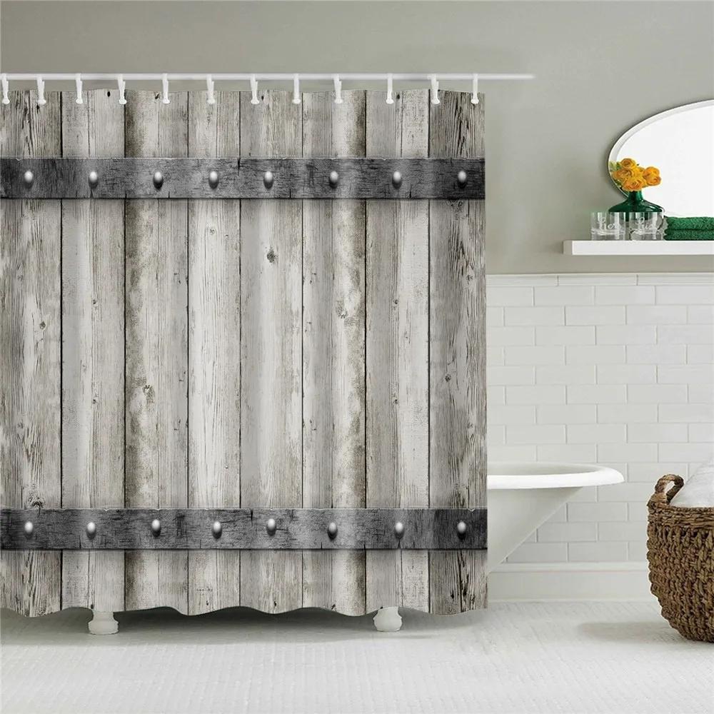 Retro Artistic Flag Shower Curtain Rustic Country Barn Door Pattern Bath Curtains Bathroom Curtains for Bathtub Home Art Decor