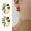 1 Pair Women Huggie Earrings Vintage Colorful Dripping Oil Round Shape French Style Polished Smooth