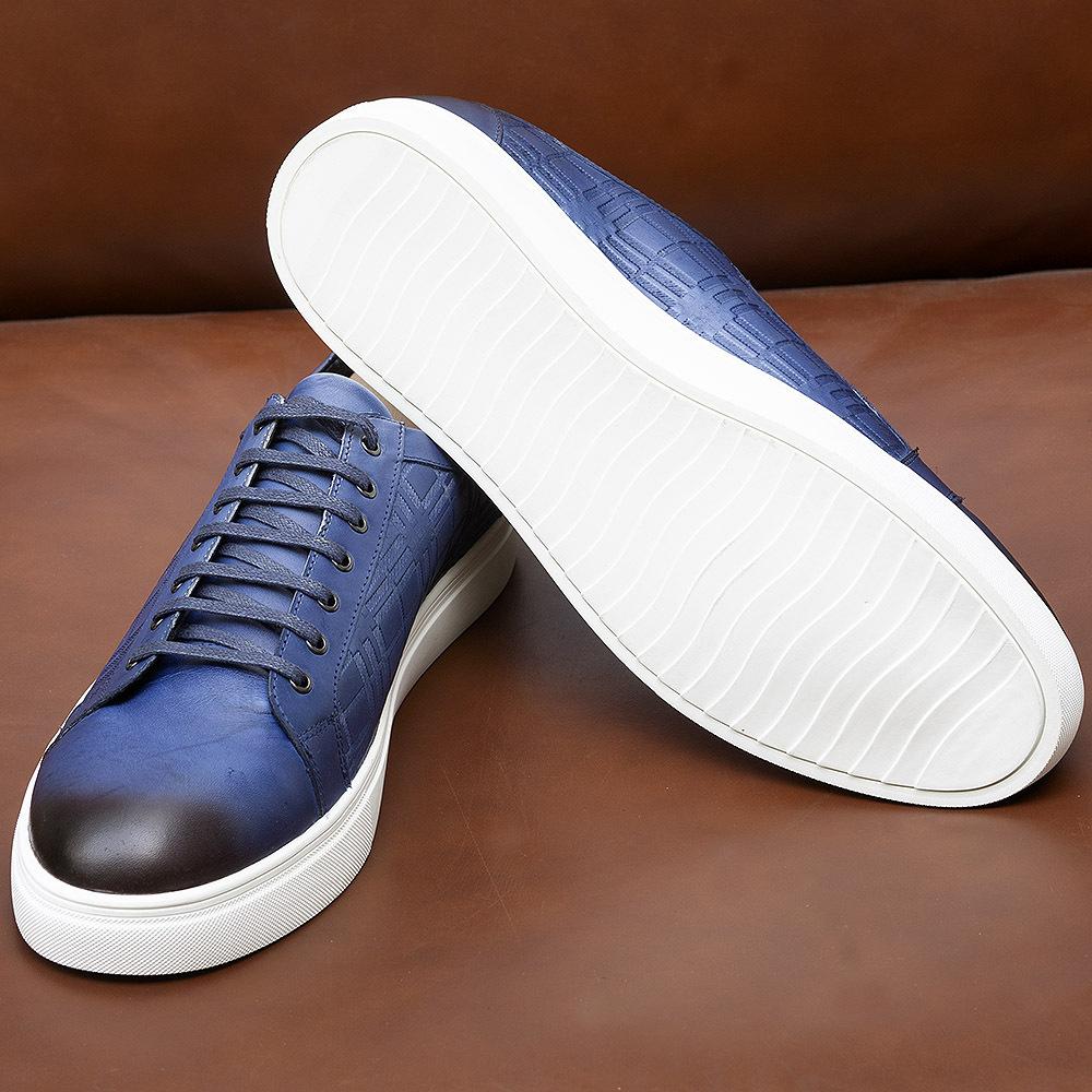 Men'S Casual Leather Shoes Leather Flat-Bottomed Comfortable Board Shoes Blue Black Daily Versatile Men'S Shoes