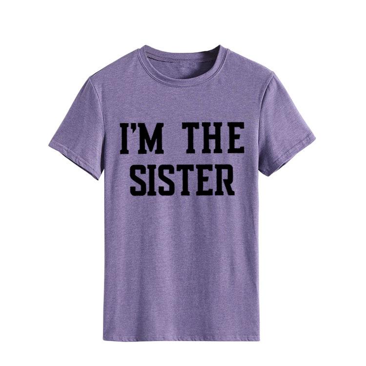 Женская футболка с коротким рукавом и принтом в виде буквы «I'M THE SISTER» — европейский и американский стиль, трансграничная мода.