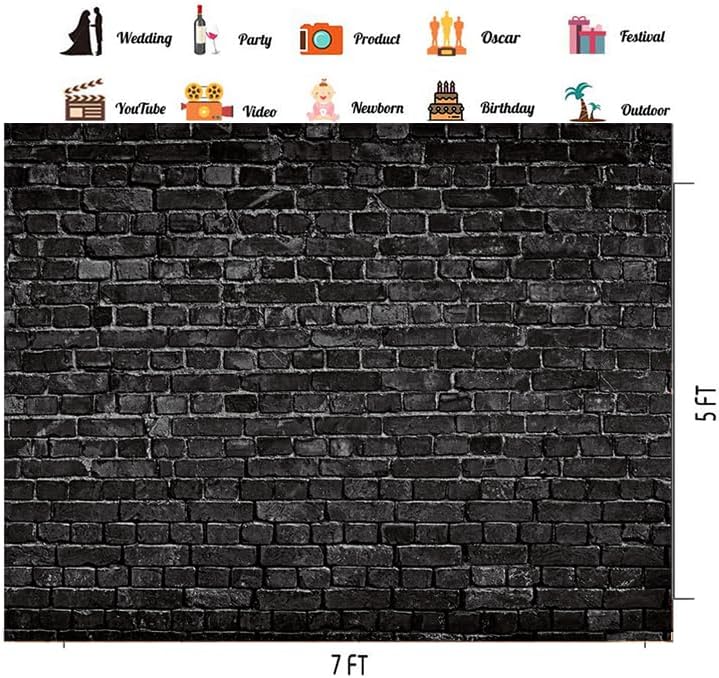 CHAIYA 7x5FT Black Brick Photography Backdrop - Baby Shower, Birthday Party Decoration - Newborn Baby Photoshoot Prop